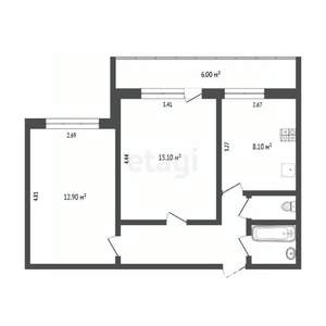 2-к квартира, вторичка, 47м2, 6/9 этаж