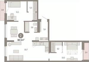 2-к квартира, вторичка, 83м2, 3/9 этаж