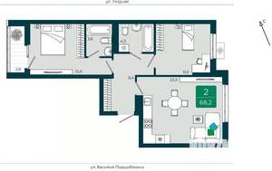 2-к квартира, вторичка, 68м2, 4/9 этаж