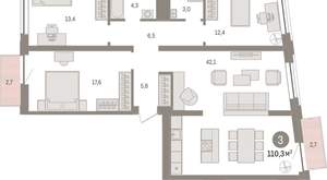 3-к квартира, вторичка, 110м2, 5/10 этаж