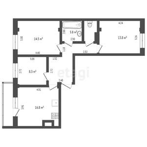 3-к квартира, вторичка, 69м2, 3/16 этаж