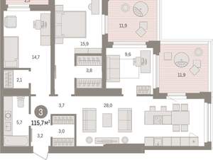 3-к квартира, вторичка, 116м2, 13/25 этаж