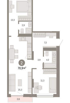 2-к квартира, вторичка, 71м2, 4/17 этаж