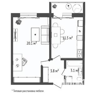 1-к квартира, вторичка, 38м2, 13/14 этаж