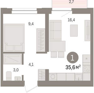 1-к квартира, вторичка, 35м2, 7/10 этаж