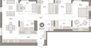 4-к квартира, вторичка, 125м2, 17/17 этаж