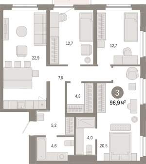 3-к квартира, вторичка, 97м2, 11/16 этаж