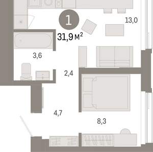 1-к квартира, вторичка, 32м2, 4/25 этаж