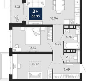 2-к квартира, вторичка, 64м2, 2/20 этаж