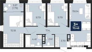 3-к квартира, вторичка, 73м2, 9/22 этаж