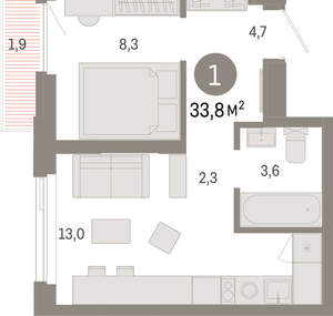 1-к квартира, вторичка, 34м2, 12/25 этаж