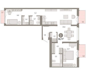 2-к квартира, вторичка, 97м2, 3/16 этаж