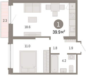 1-к квартира, вторичка, 40м2, 4/8 этаж