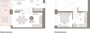 1-к квартира, вторичка, 73м2, 1/8 этаж