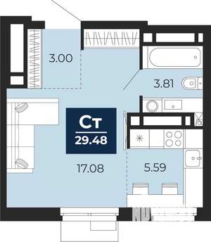 Студия квартира, вторичка, 29м2, 7/24 этаж