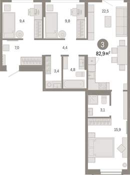 3-к квартира, вторичка, 83м2, 3/17 этаж