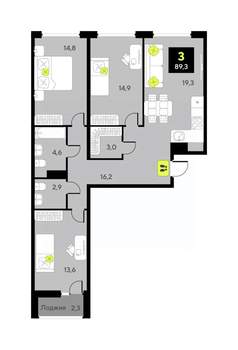 3-к квартира, вторичка, 89м2, 2/9 этаж