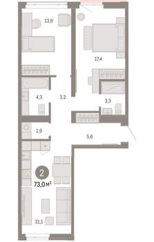 2-к квартира, вторичка, 73м2, 6/25 этаж