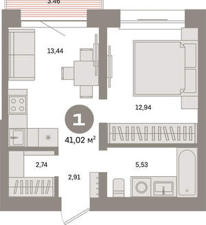 1-к квартира, вторичка, 41м2, 5/8 этаж
