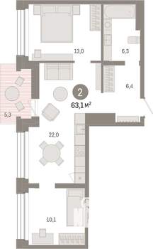 2-к квартира, вторичка, 63м2, 3/8 этаж