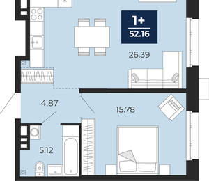 1-к квартира, вторичка, 52м2, 3/24 этаж
