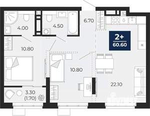 2-к квартира, вторичка, 61м2, 10/24 этаж