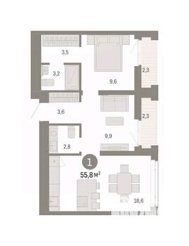 1-к квартира, вторичка, 56м2, 13/25 этаж