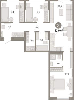 3-к квартира, вторичка, 83м2, 4/17 этаж