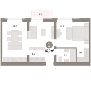 1-к квартира, вторичка, 57м2, 8/10 этаж