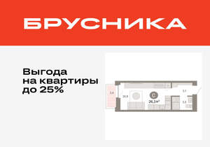 Студия квартира, вторичка, 26м2, 4/16 этаж