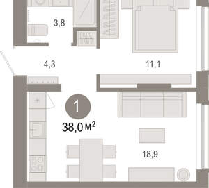 1-к квартира, вторичка, 38м2, 2/17 этаж