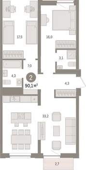 2-к квартира, вторичка, 89м2, 7/10 этаж