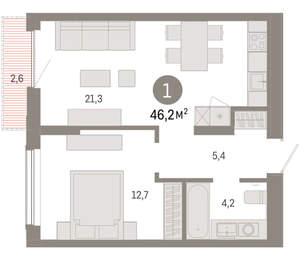 1-к квартира, вторичка, 46м2, 14/17 этаж