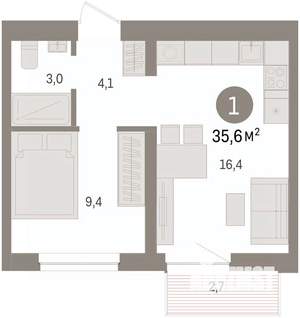 1-к квартира, вторичка, 36м2, 7/9 этаж