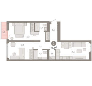 2-к квартира, вторичка, 73м2, 3/25 этаж