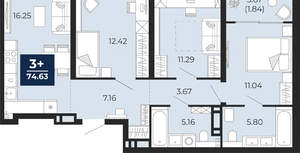 3-к квартира, вторичка, 75м2, 12/21 этаж