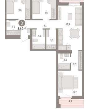 3-к квартира, вторичка, 82м2, 9/25 этаж