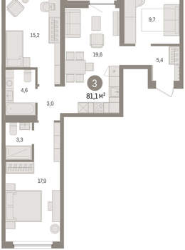 3-к квартира, вторичка, 81м2, 4/16 этаж