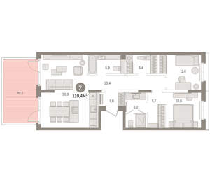 2-к квартира, вторичка, 110м2, 2/16 этаж