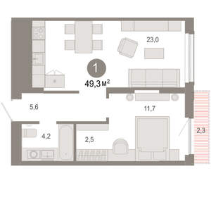 1-к квартира, вторичка, 49м2, 13/17 этаж