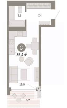 Студия квартира, вторичка, 35м2, 19/25 этаж