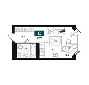 Студия квартира, строящийся дом, 28м2, 6/23 этаж