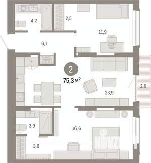 2-к квартира, вторичка, 75м2, 5/17 этаж