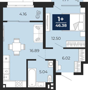 1-к квартира, вторичка, 45м2, 23/24 этаж
