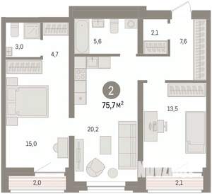 2-к квартира, вторичка, 76м2, 3/10 этаж
