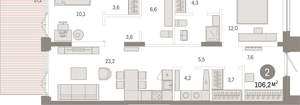 2-к квартира, вторичка, 106м2, 1/16 этаж
