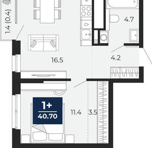 1-к квартира, вторичка, 41м2, 17/18 этаж