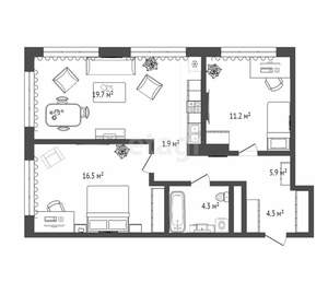 2-к квартира, вторичка, 66м2, 14/17 этаж