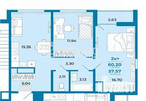 2-к квартира, вторичка, 57м2, 2/10 этаж
