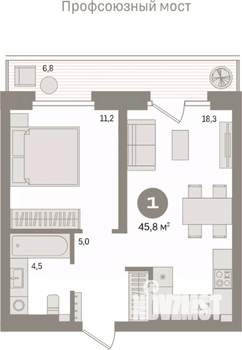 1-к квартира, вторичка, 46м2, 5/9 этаж